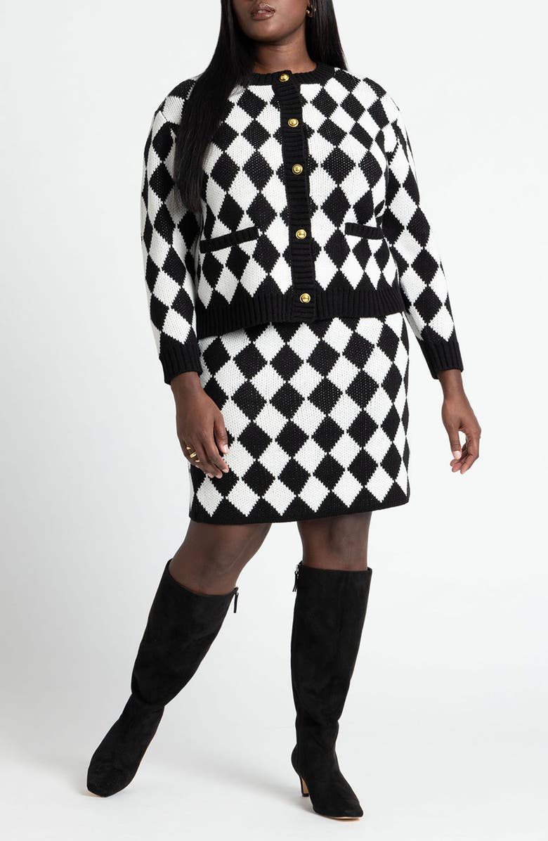 ELOQUII Diamond Jacquard Knit Miniskirt, Alternate, color, 