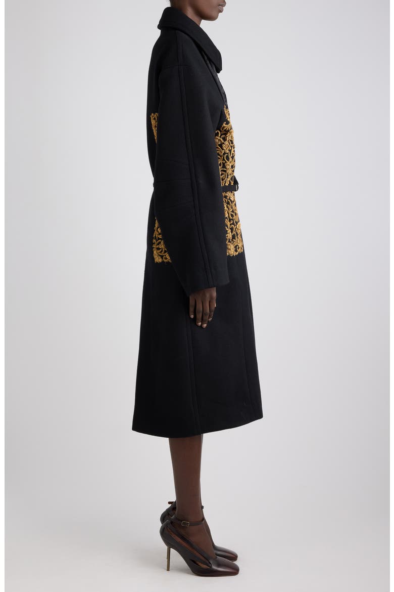 Rain Embroidered Wool Blend Coat, Alternate, color, BLACK