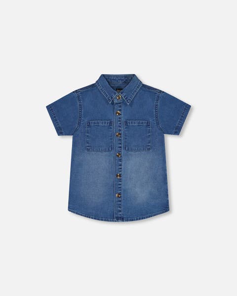 Baby Boy's Short Sleeve Button Down Shirt Dark Denim Blue
