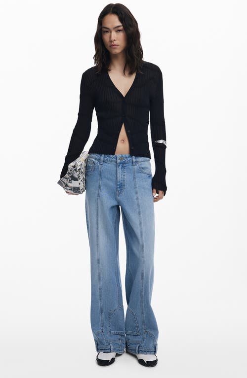 Desigual Thin Gauge V-neck Cardigan In Black