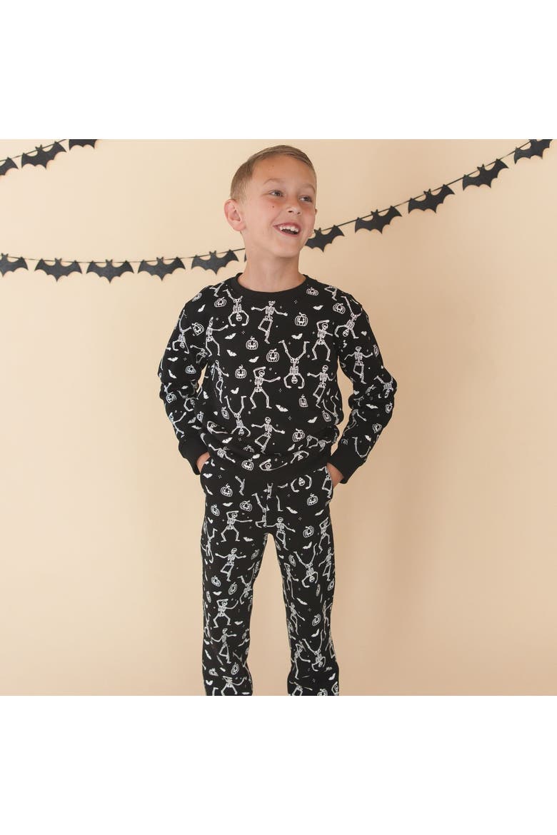 Glow In The Dark Silly Skelly Halloween Sweatshirt, Alternate, color, Black