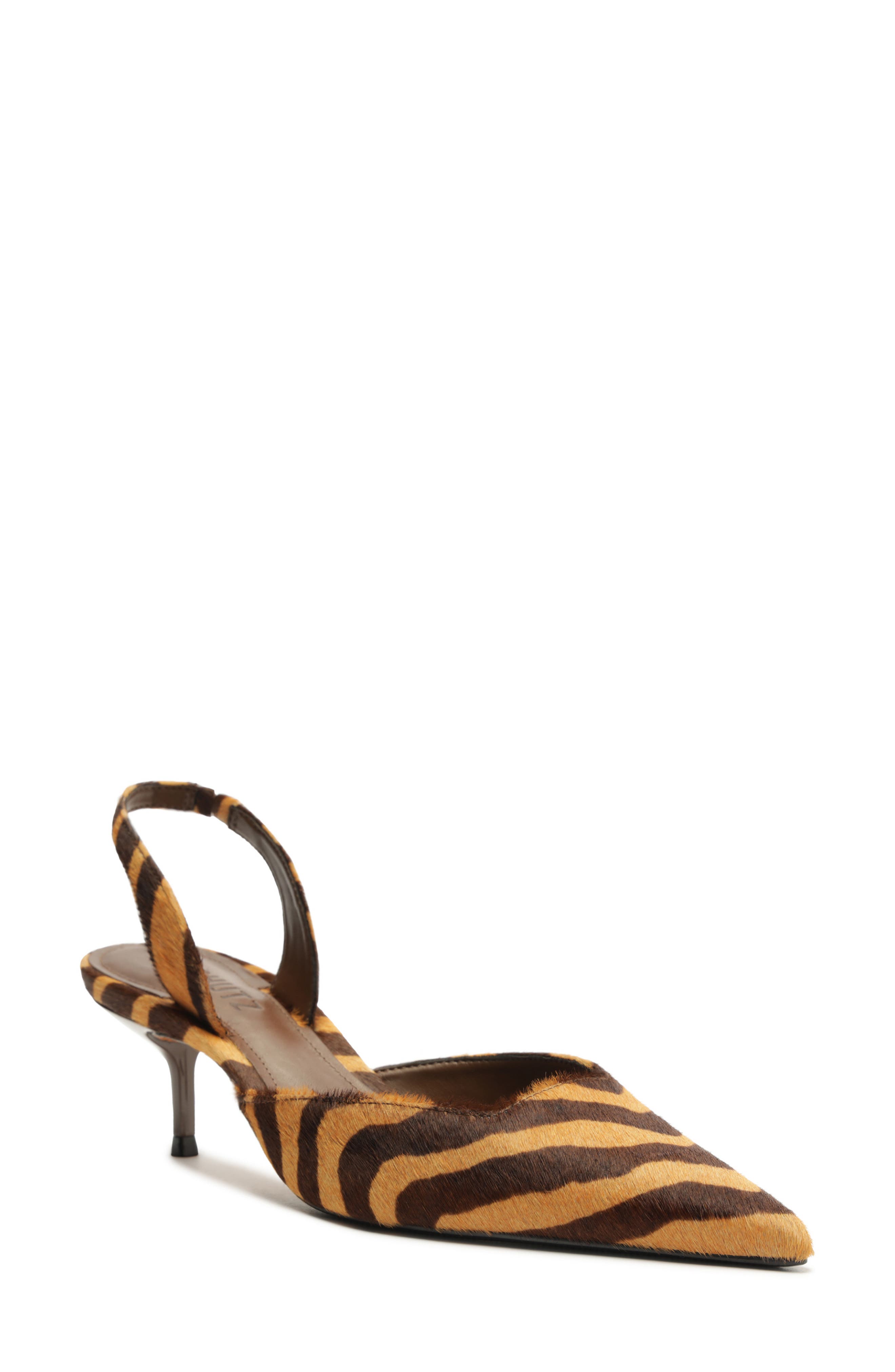 Schutz Paola Mid Slingback Pointed Toe Pump, Main, color, Natural Calf Hair