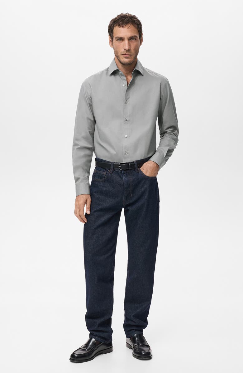 MANGO Slim Fit Cotton & Lyocell Button-Up Shirt, Alternate, color, Grey