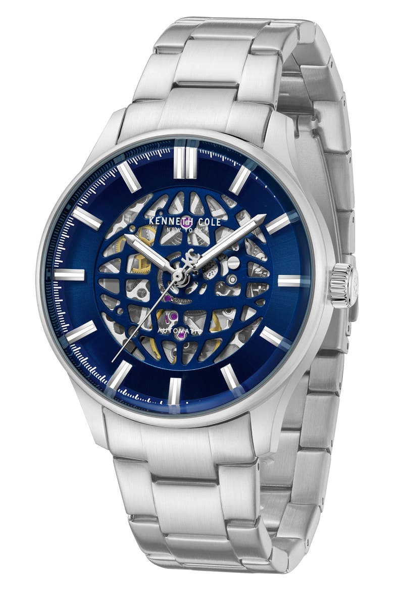The Thompson Skeleton Automatic Bracelet Watch, 43.5mm, Alternate, color, SILVER