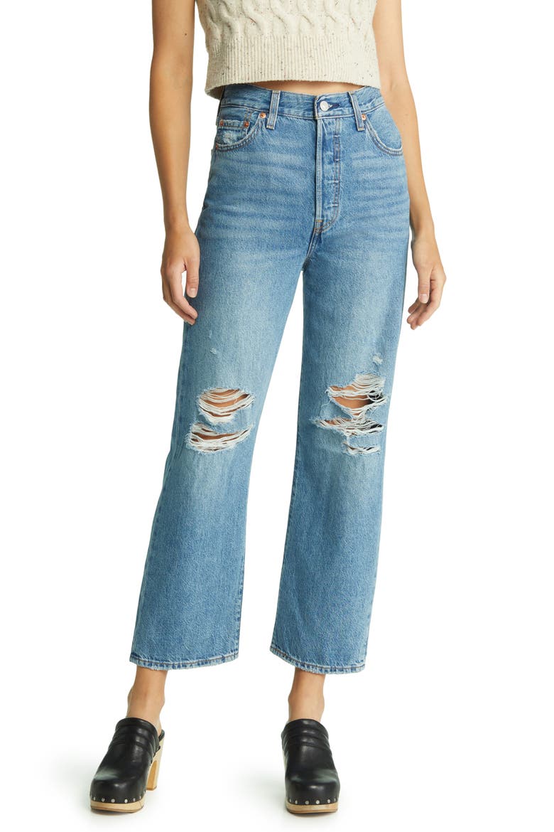 Ribcage Ripped Ankle Straight Leg Jeans, Main, color, AFTER LOVE