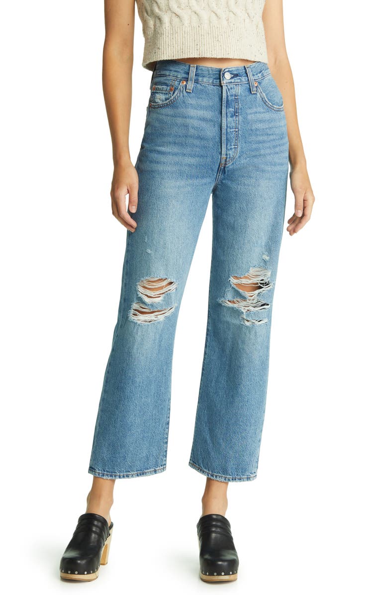 Levi's<sup>®</sup> Ribcage Ripped Ankle Straight Leg Jeans, Main, color, 