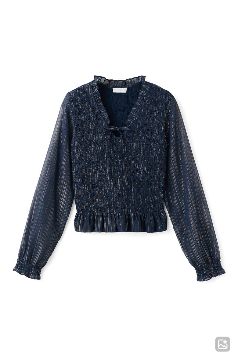Metallic Stripe Smocked Top, Alternate, color, NAVY