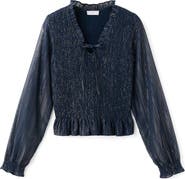 MANGO TEEN Metallic Stripe Smocked Top