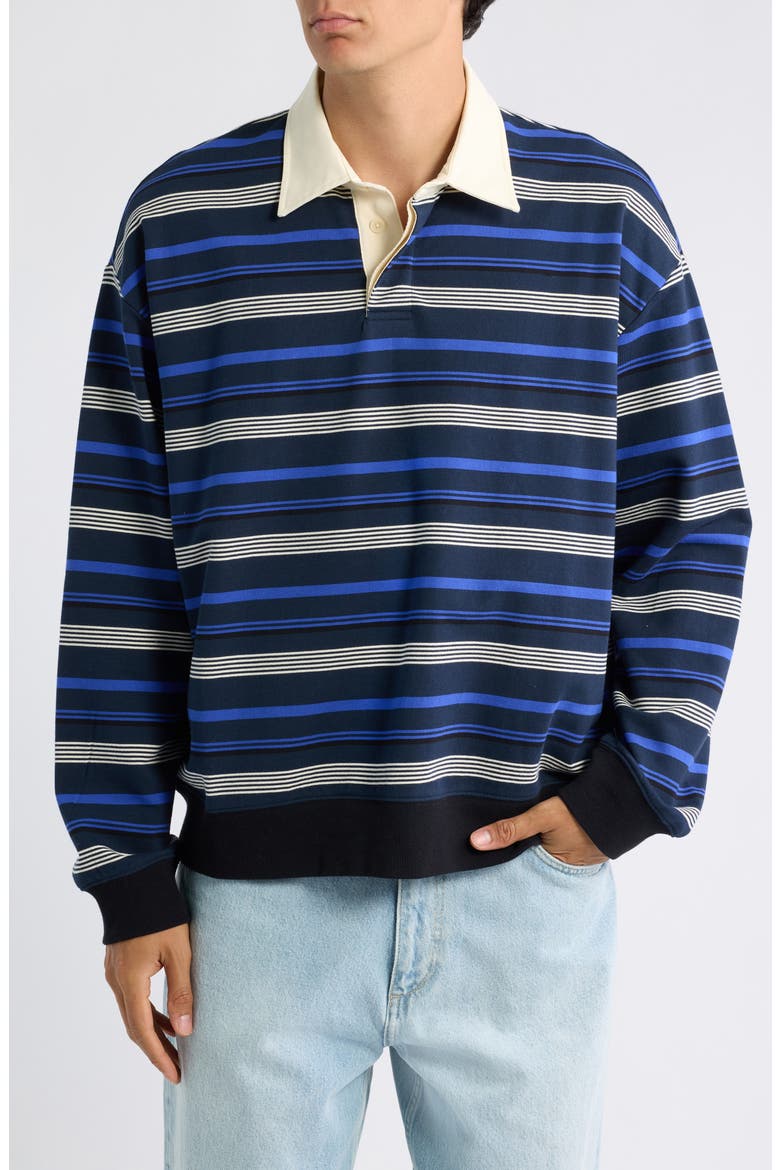 David Striped Organic Cotton Long Sleeve Rugby Shirt, Main, color, NAVY STRIPE