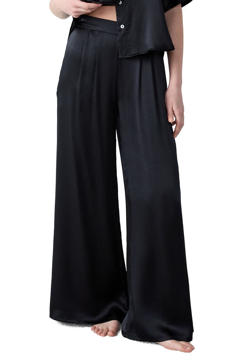 Pearly Silk Wide Leg Pajama Pants, Main, color, BLACK