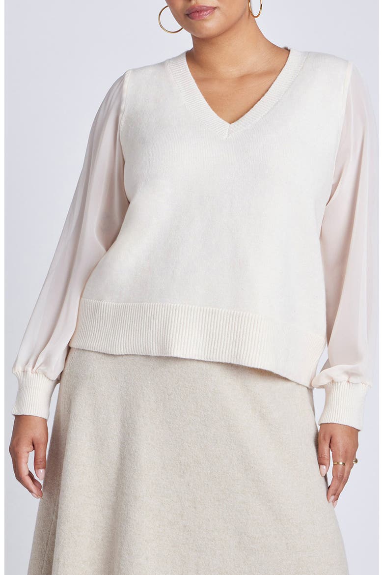 V-Neck Chiffon Sleeve Sweater, Main, color, JET STREAM