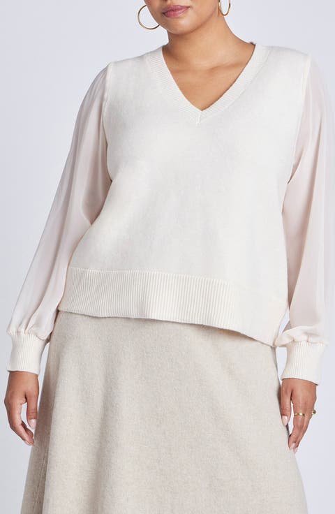 V-Neck Chiffon Sleeve Sweater
