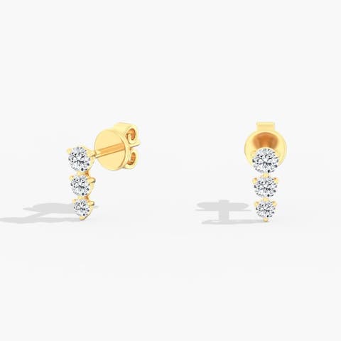 Petite Three Stone Graduated Stud Lab Diamond in 14K Gold