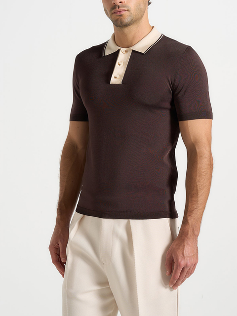 Roux Contrast Detail Luxe Knit Polo Shirt