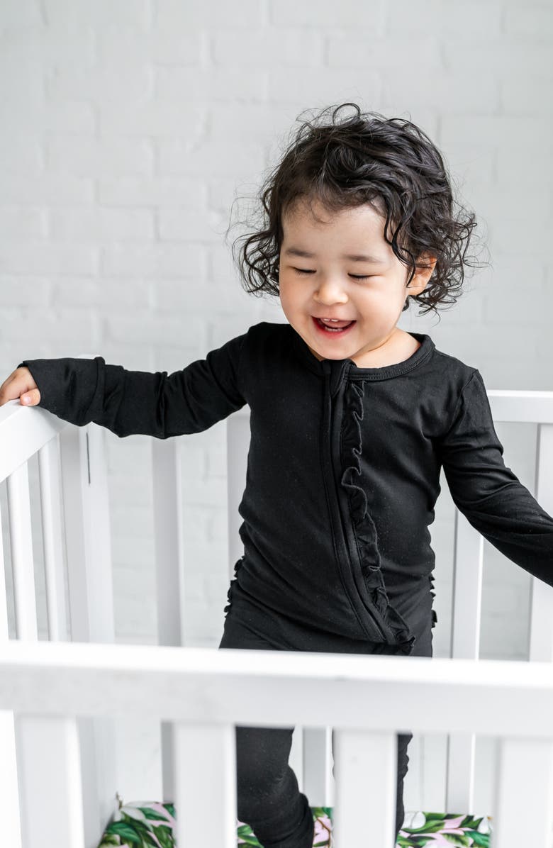 Laree + Co Allie Ruffle Convertible Footie, Alternate, color, Black