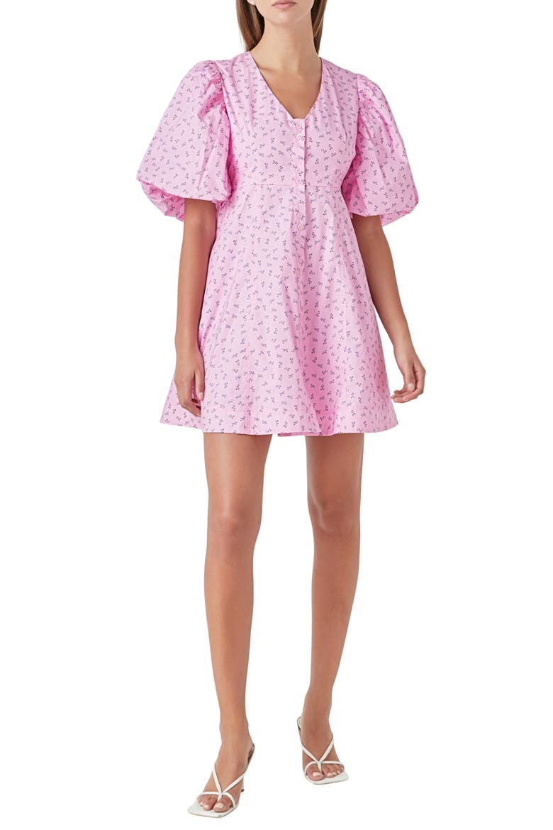 Floral Puff Sleeve Minidress, Main, color, LILAC