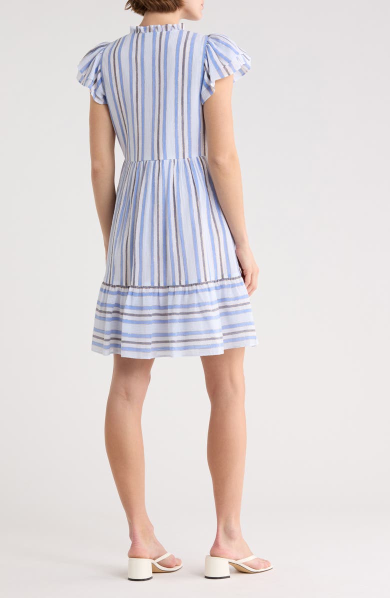Eliza J Stripe Cap Sleeve Button Front Dress, Alternate, color, Ivory Blue