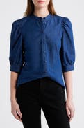 Madewell Denim Puff-Sleeve Band-Collar Shirt