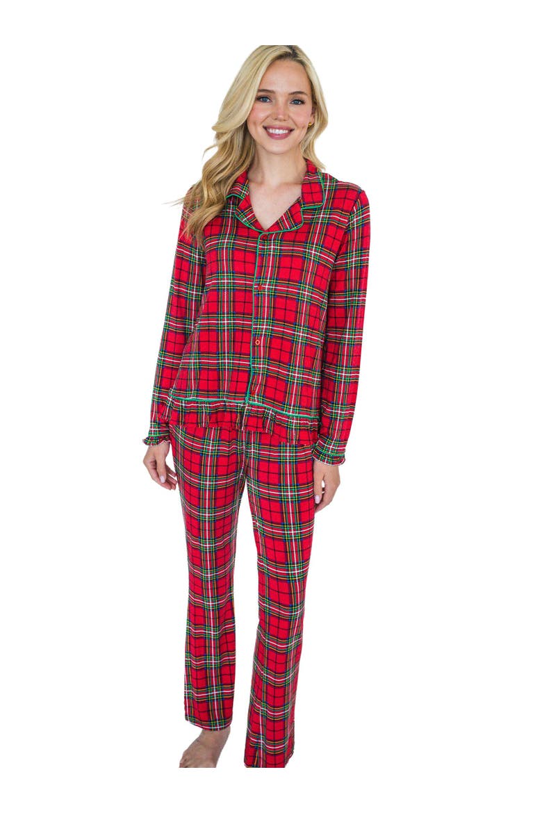 SoftSnooze Women's Ruffle Flare Pajama Set, Main, color, Red Nicholas Plaid