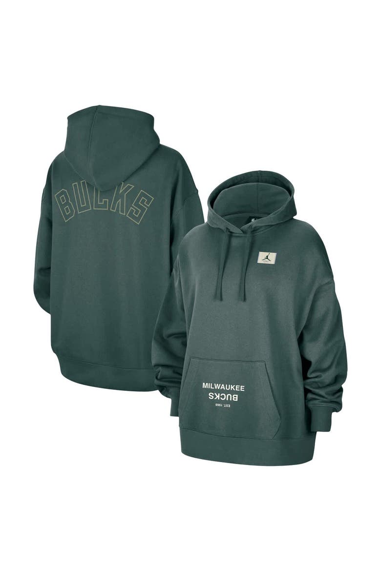 Women's Jordan Brand  Green Milwaukee Bucks Courtside Statement Edition Oversize Pullover Hoodie, Main, color, Green