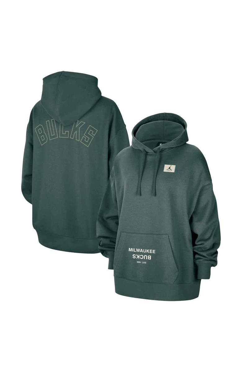 Jordan Brand Women's Jordan Brand  Green Milwaukee Bucks Courtside Statement Edition Oversize Pullover Hoodie, Main, color, Green