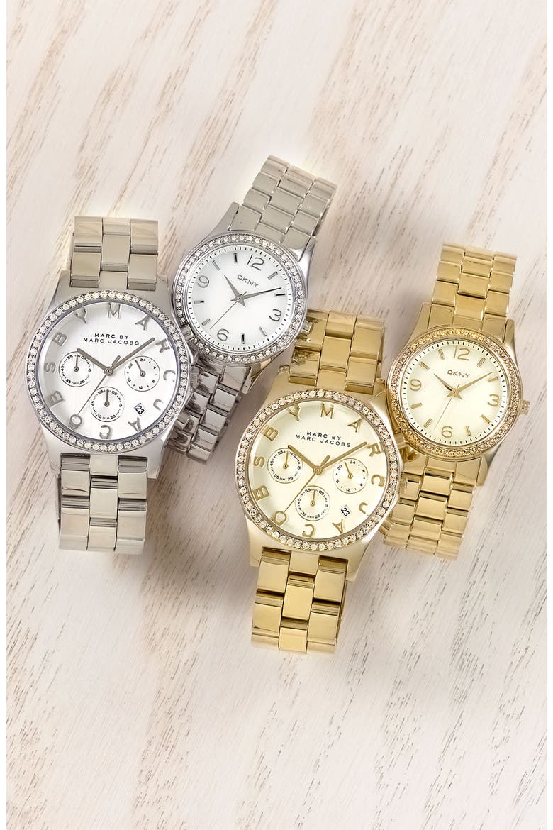 'Henry' Chronograph & Crystal Topring Watch, 40mm, Alternate, color, GOLD