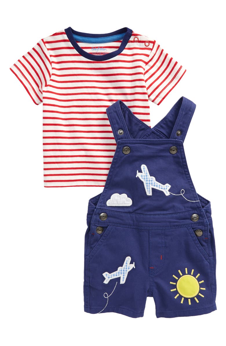 Mini Boden Stripe T-Shirt & Aeroplane Overalls Set, Main, color, 