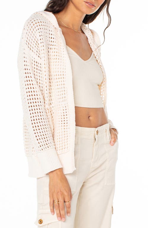 Roxy Thea Open Stitch Cotton Hoodie Cardigan In Parchment