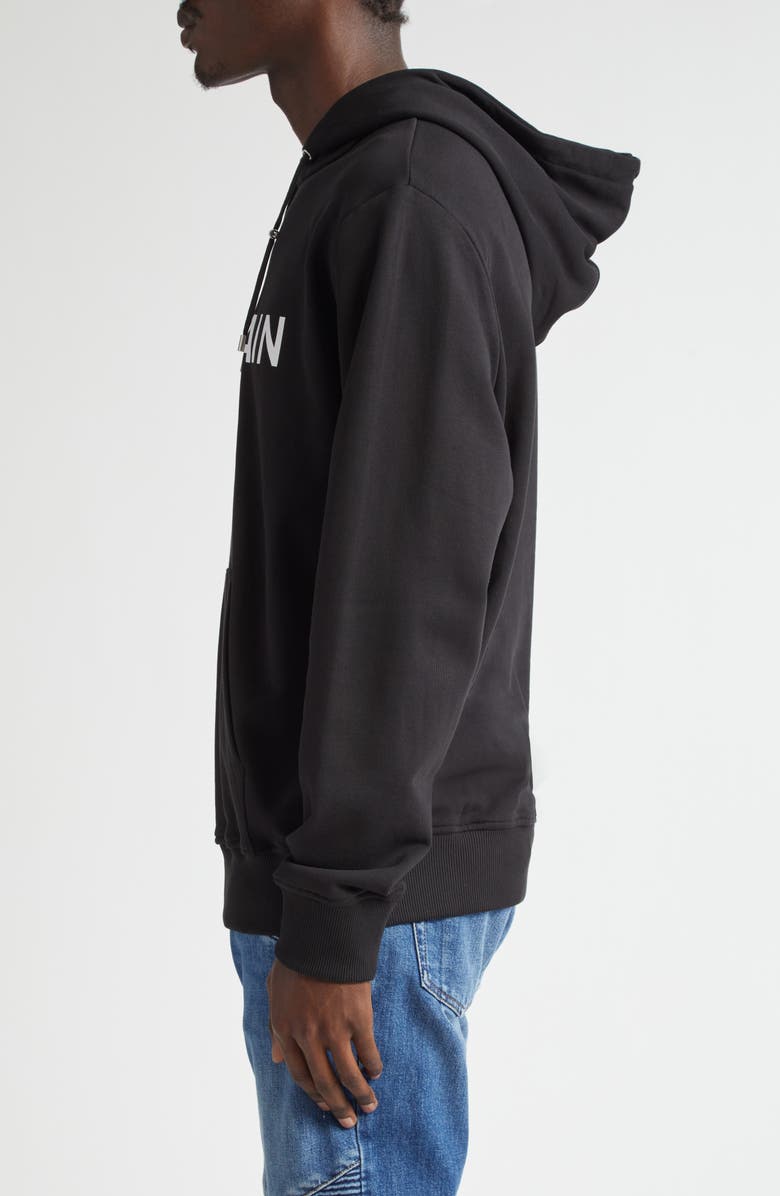 Balmain Logo Organic Cotton Graphic Hoodie, Alternate, color, Black/ White