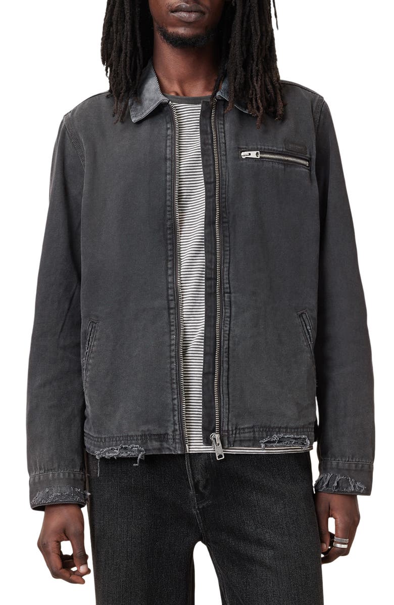 AllSaints Rothwell Distressed Denim Jacket, Main, color, Tumbled Grey