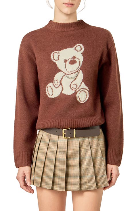 Teddy Bear Embellished Crewneck Sweater