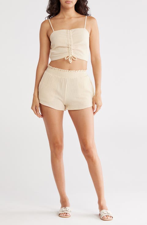 Drawstring Ruched Crop Top & Shorts Set