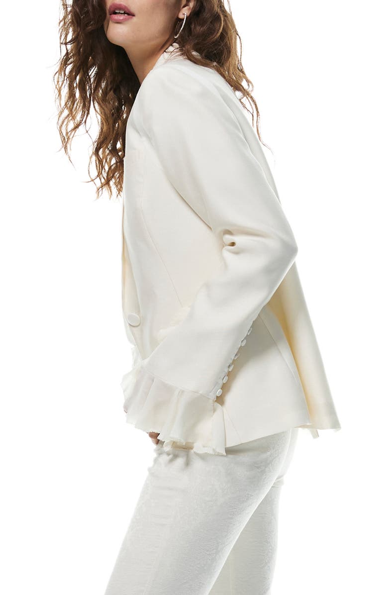 PAIGE Sussex Ruffle Cuff Silk & Wool Blazer, Alternate, color, Freshwater Pearl