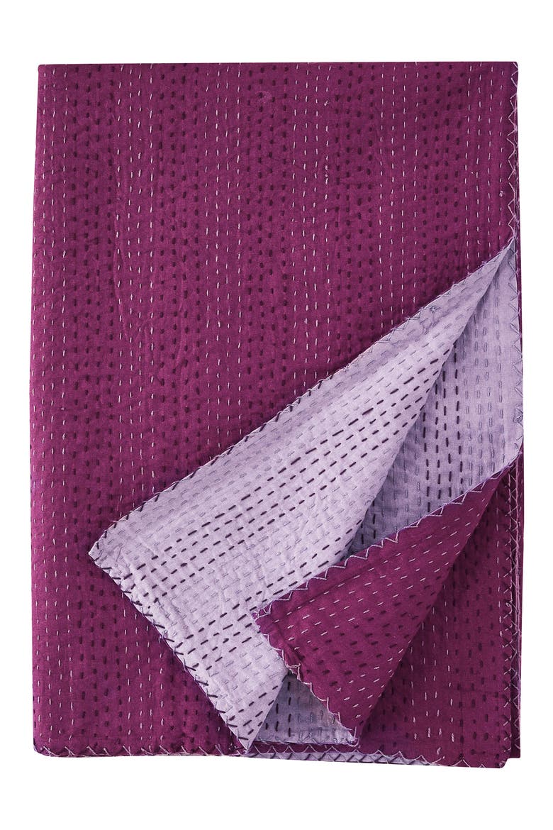Kantha Reversible Cotton Coverlet, Main, color, FIG AND VIOLET