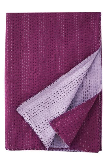 Melange Home Kantha Reversible Cotton Coverlet In Fig And Violet
