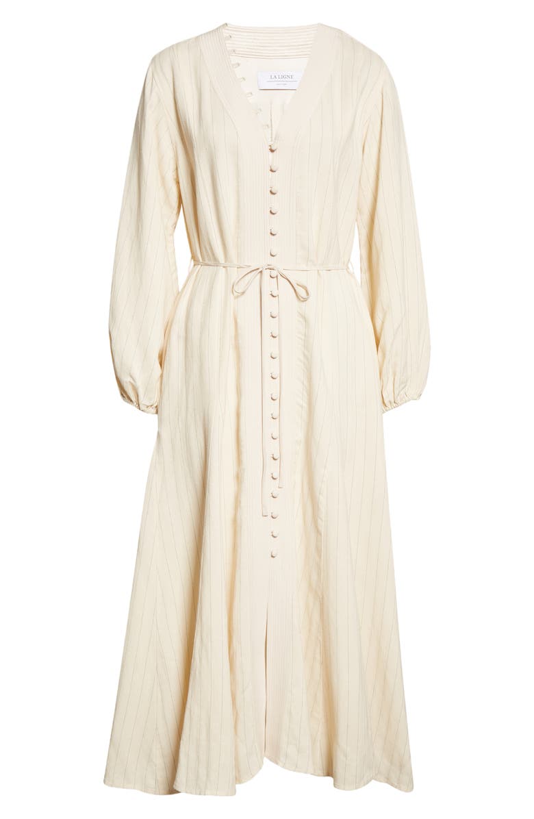 La Ligne Pinstripe Long Sleeve Midi Dress, Alternate, color, 
