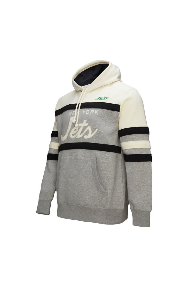 Men's Mitchell & Ness  Heather Gray New York Jets Head Coach Vintage Logo Pullover Hoodie, Alternate, color, Heather Gray