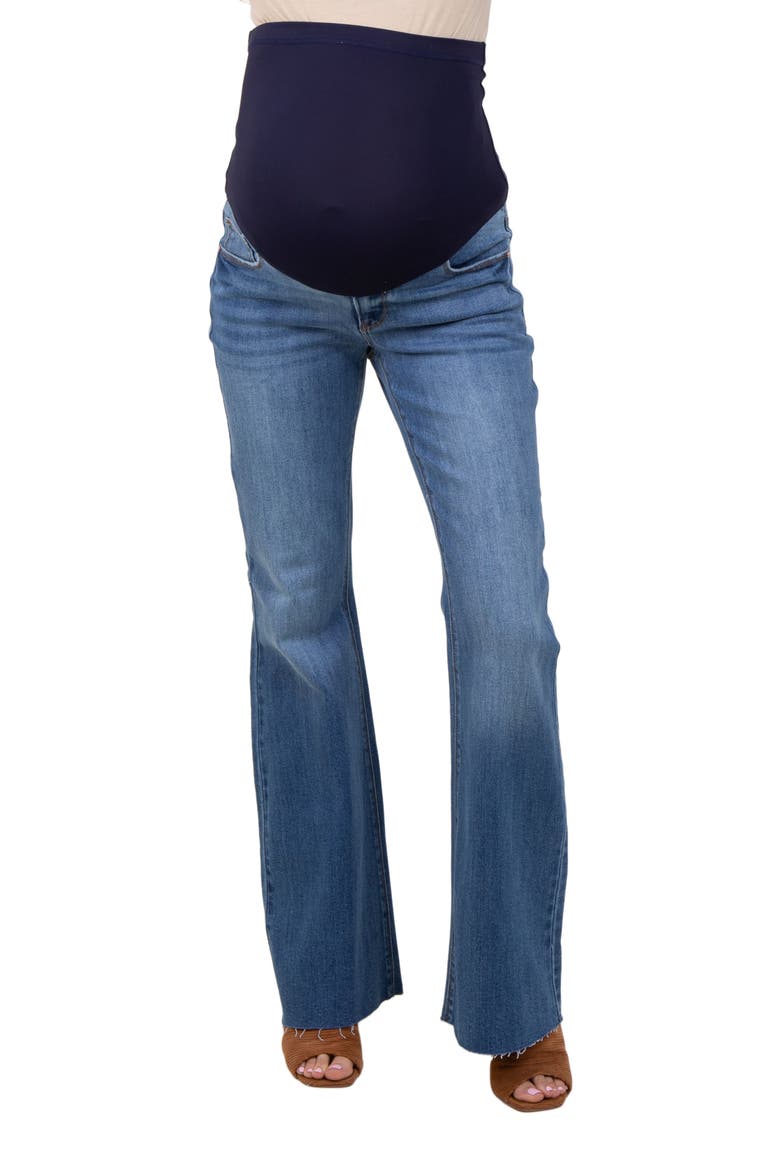 Raw Cut Hem Flare Maternity Jeans, Alternate, color, Blue