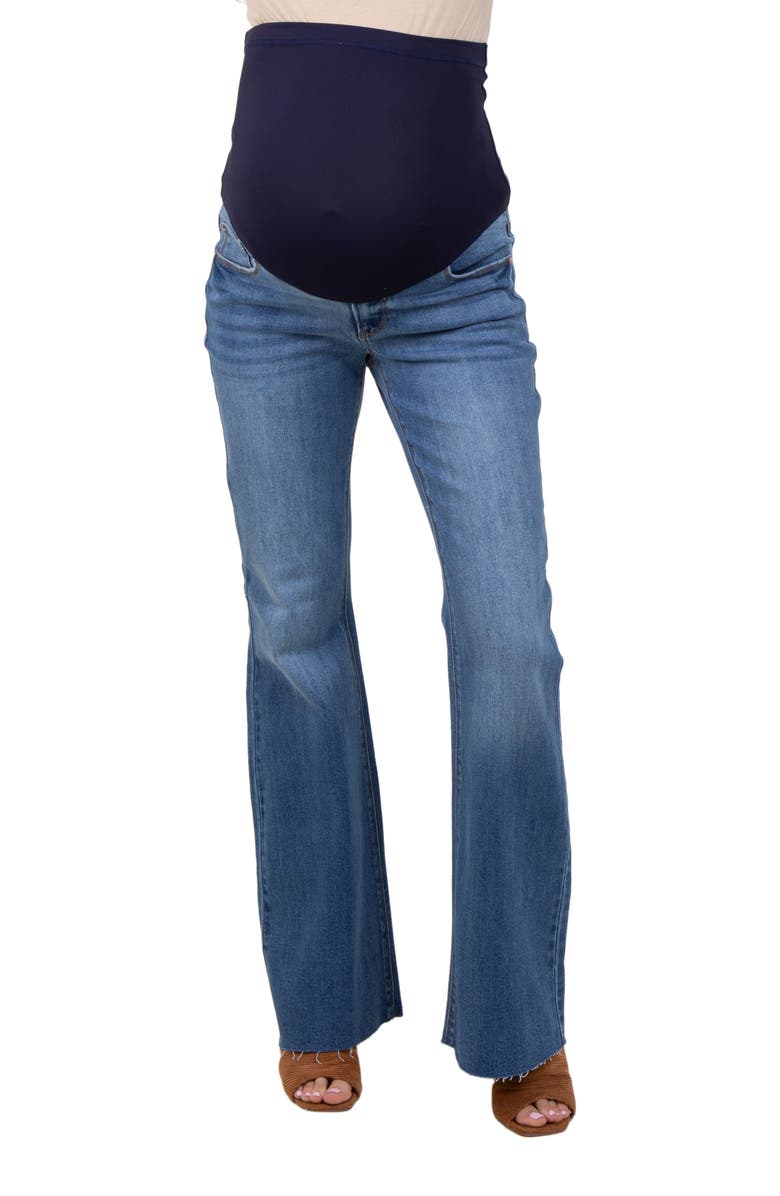 PinkBlush Raw Cut Hem Flare Maternity Jeans, Alternate, color,