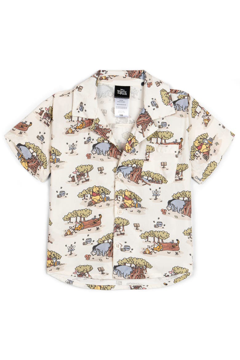 Winnie the Pooh Short Sleeve Button Down Shirt, Main, color, Beige
