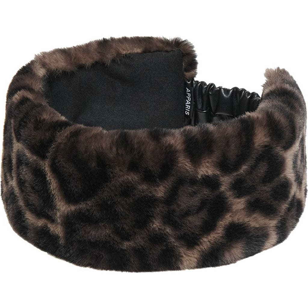 Apparis Eleni Leopard Print Faux Fur Headband In Brown