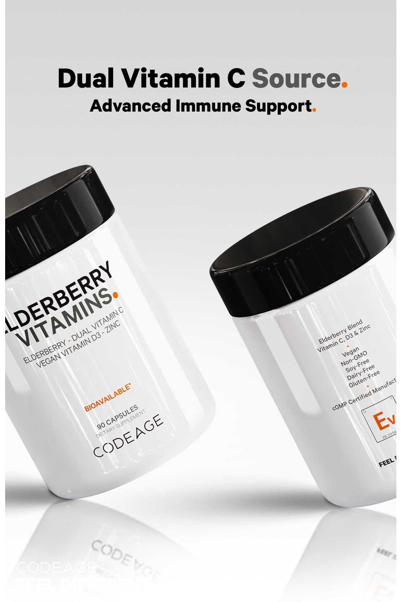 Organic Black Elderberry Supplement + Vitamin C, D3 & Zinc, Alternate, color, White