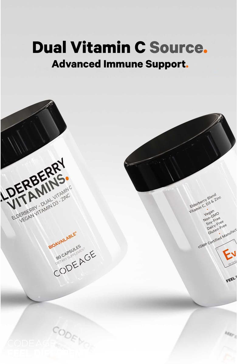 Codeage Organic Black Elderberry Supplement + Vitamin C, D3 & Zinc, Alternate, color, White