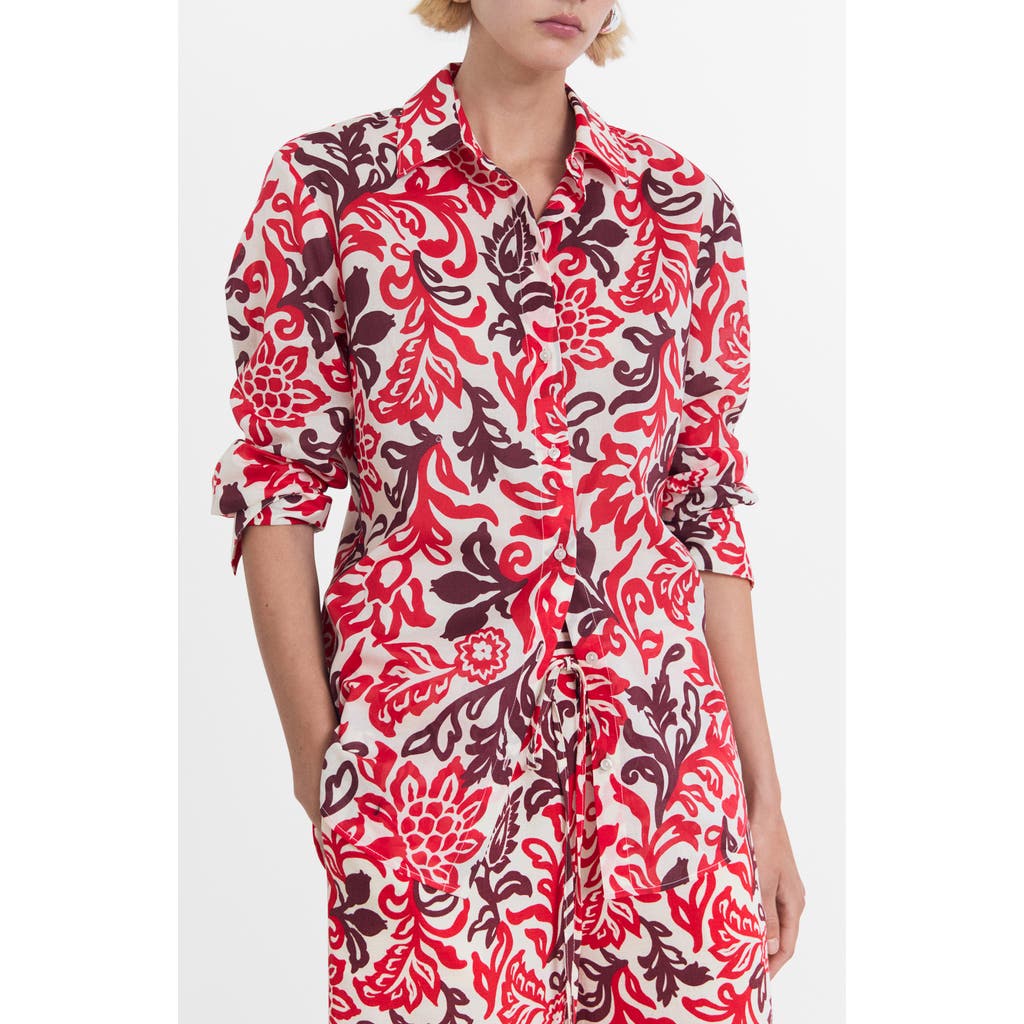 Mango Printed Cotton Shirt In Pink