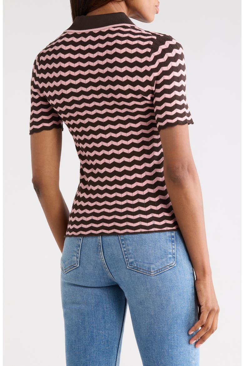 Chevron Stripe Polo Sweater, Alternate, color, NEW BROWN/ BOW PINK