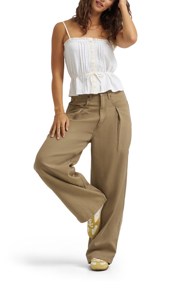 Pleated Slouchy Wide Leg Twill Pants, Alternate, color, CITY LIMITS KHAKI