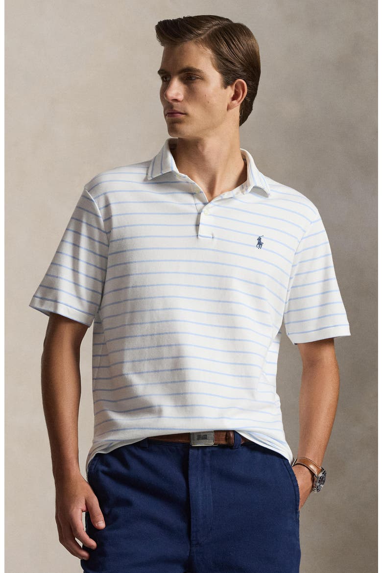 Striped Soft Cotton Polo, Alternate, color, WHITE/ PEBBLE BLUE