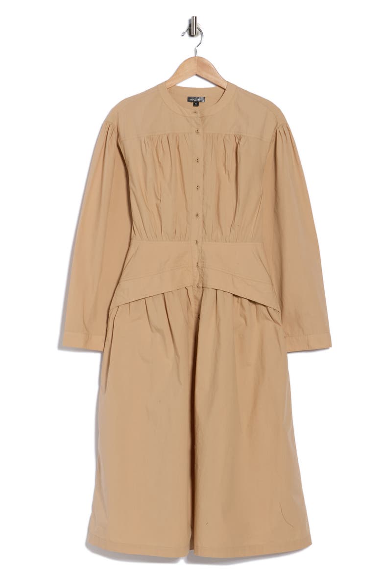 Long Sleeve Button Front Cotton Dress, Alternate, color, TAN