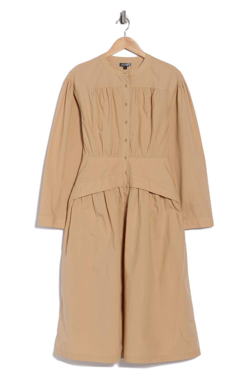 AREA STARS Long Sleeve Button Front Cotton Dress, Main, color, Tan