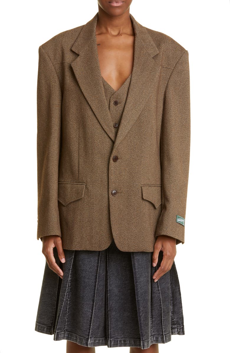 Commission Gender Inclusive Roadhouse Herringbone Oversize Single Breasted Blazer, Main, color, 